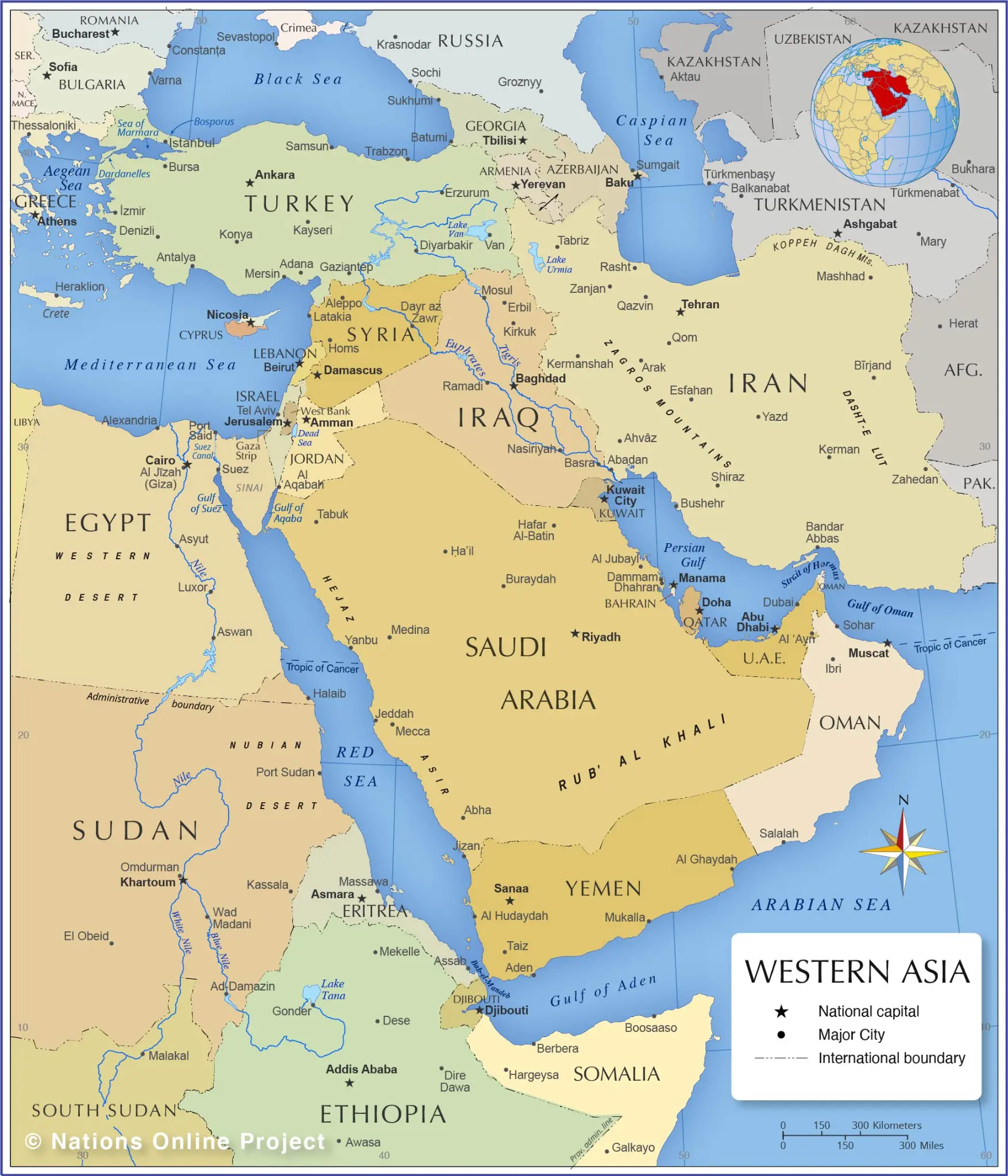 Figure 1 — Western Asia: the states of the region from the Bosporus to the Arabian Sea, including the Strait of Hormuz, the Bab el-Mandeb and the Turkish Straits.