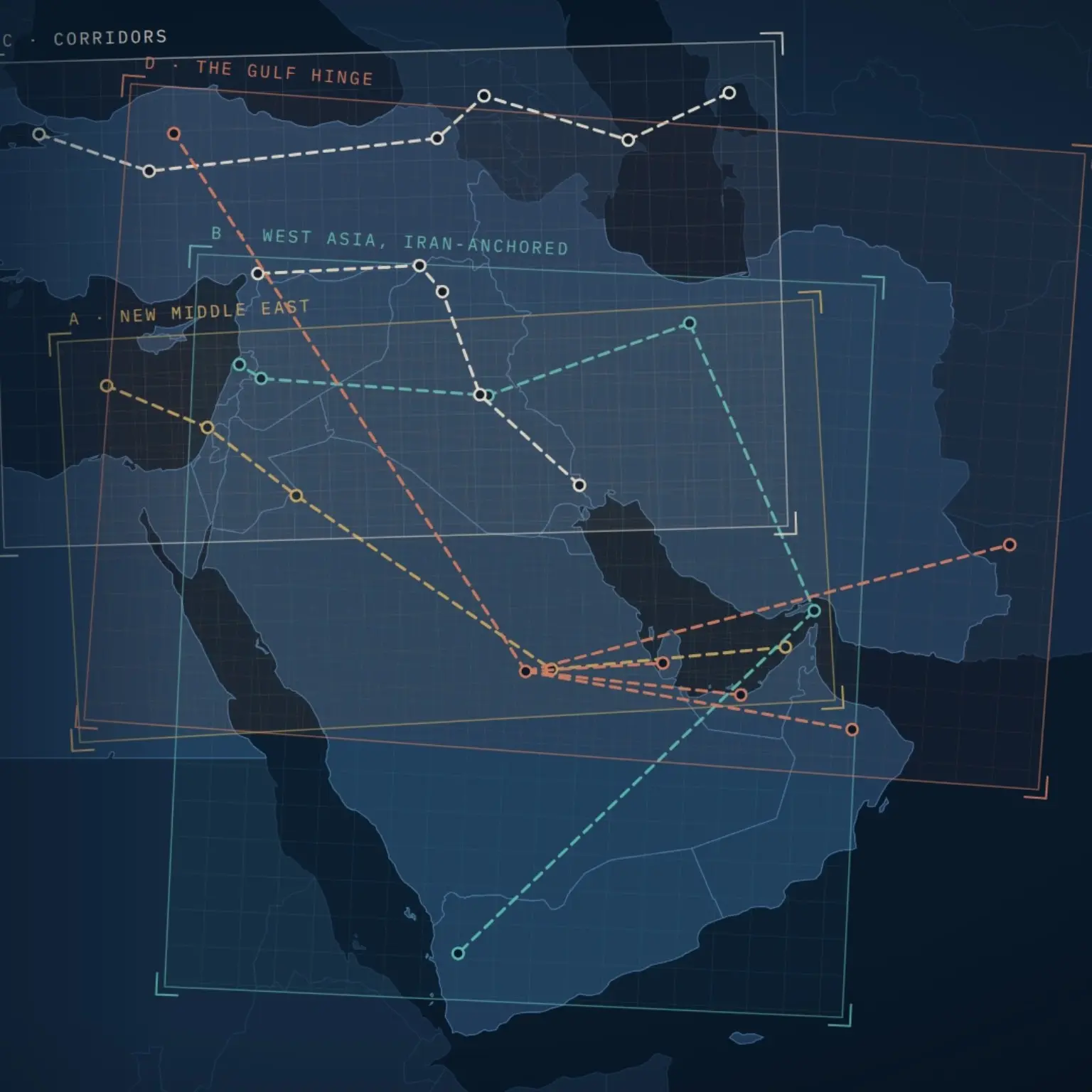 Map of the competing regional-order projects examined in The West Asia Thesis