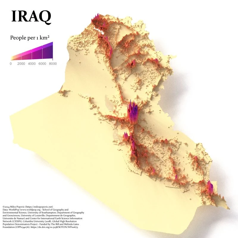 Cover: Iraq population density (WorldPop 2020; visualisation by Milos Popovic).